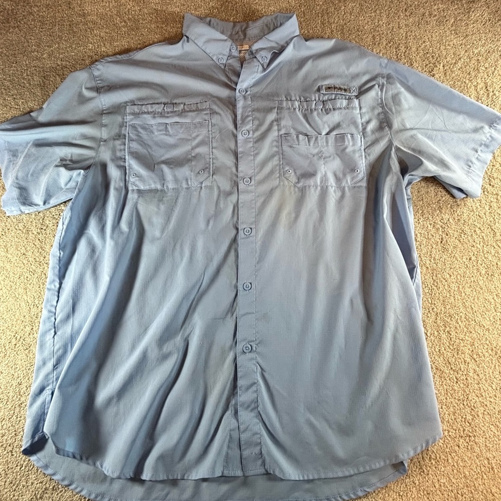 Columbia men’s baby blue fishing shirt short sleeve Sz XXL